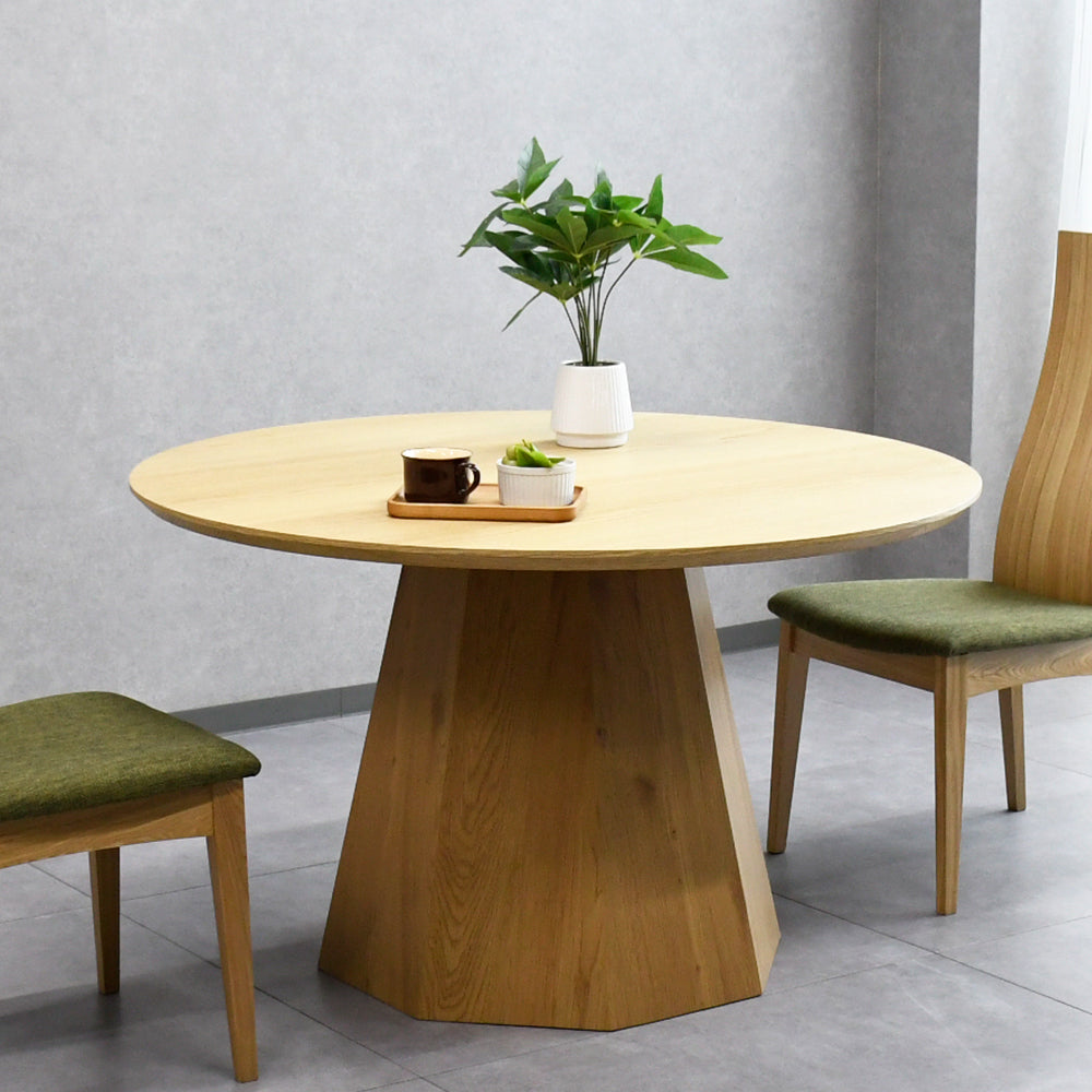 ラウンドダイニングテーブル 直径120cm ナチュラル木目×幾何学ベース脚