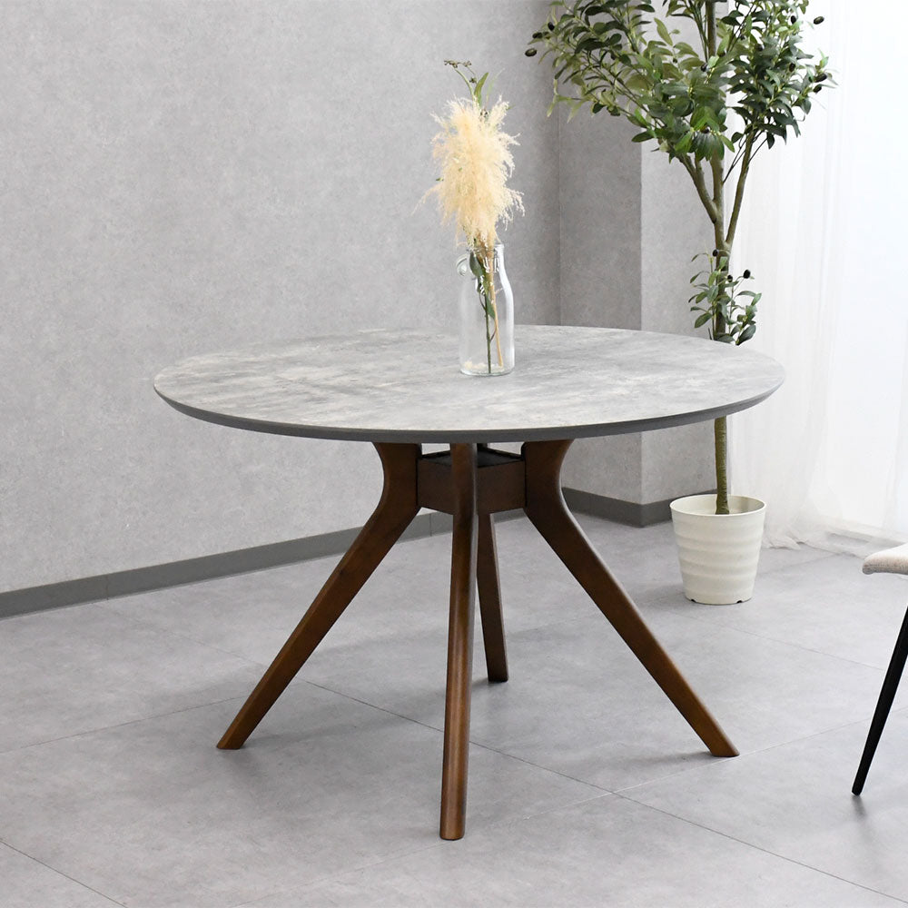 110cm 円形ダイニングテーブル】グレーメラミン天板×ブラウン木脚