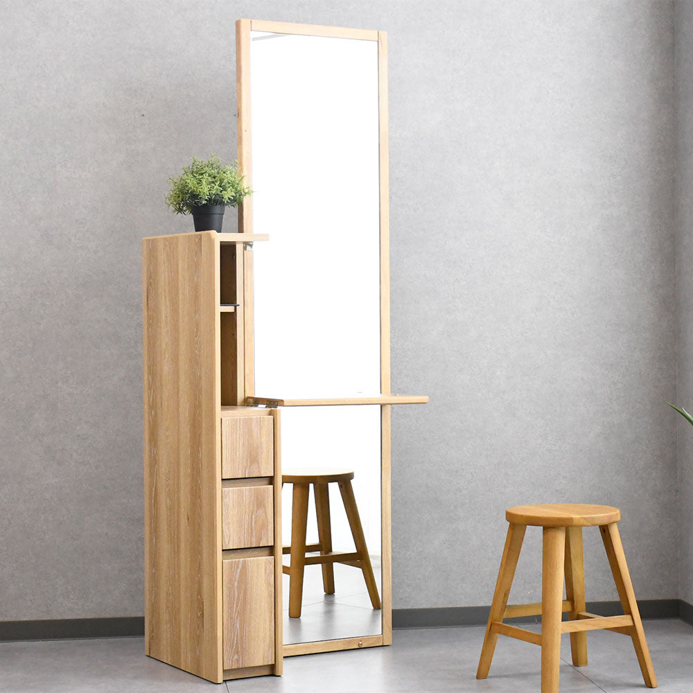 ホワイトオーク突板姿見＆ドレッサー64cm幅