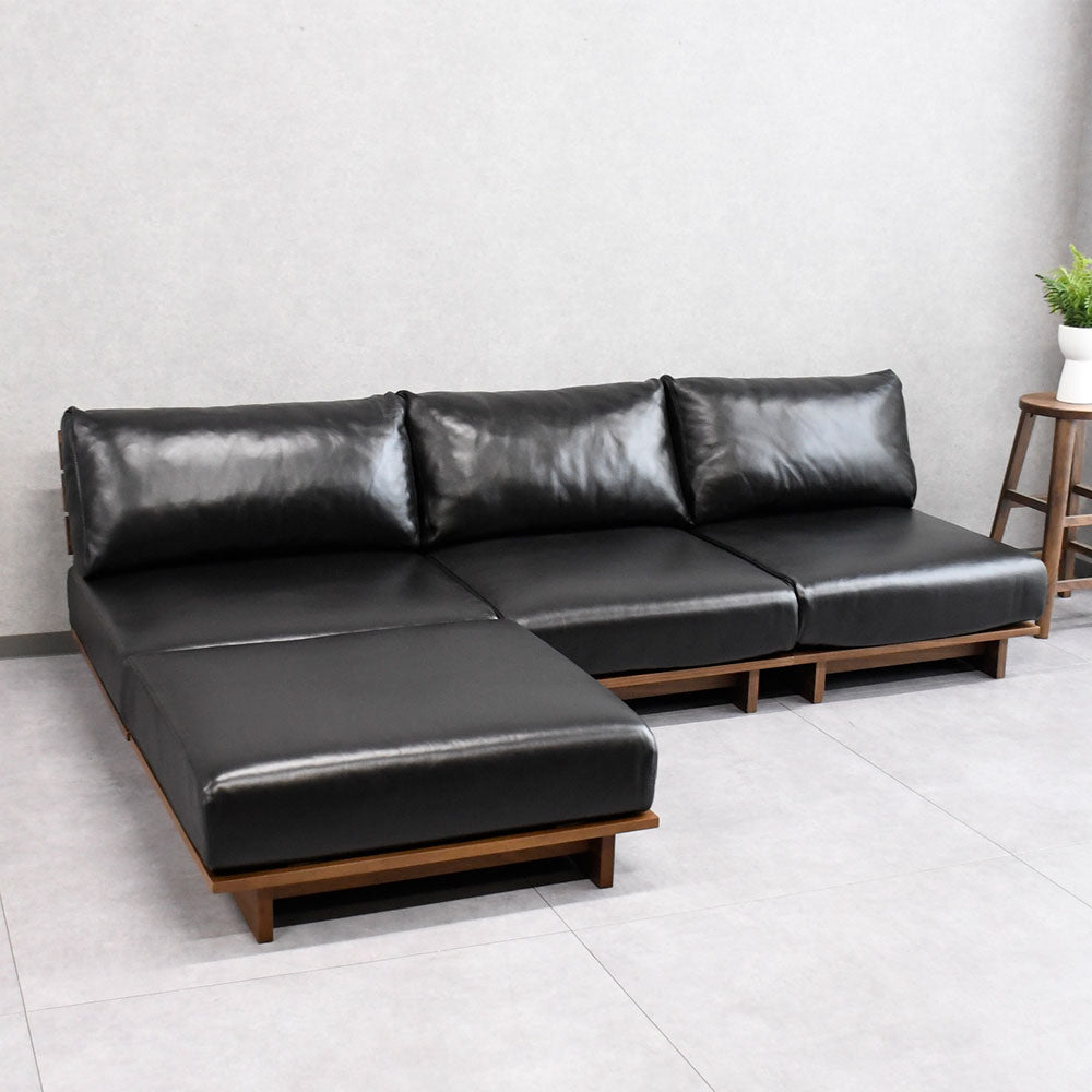 【ACTUS】A-BOSCOソファ　黒レザー　ウォールナット ACTUS】A-BOSCOソファ 黒レザー ウォールナット ACTUS】A-BOSCOソファ