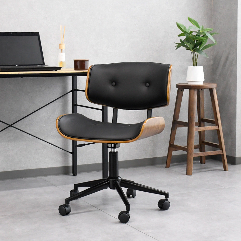 ヴィンテージ調ワークチェア|PUレザー×曲げ木デザイン×キャスター付き|テレワーク・在宅におすすめ