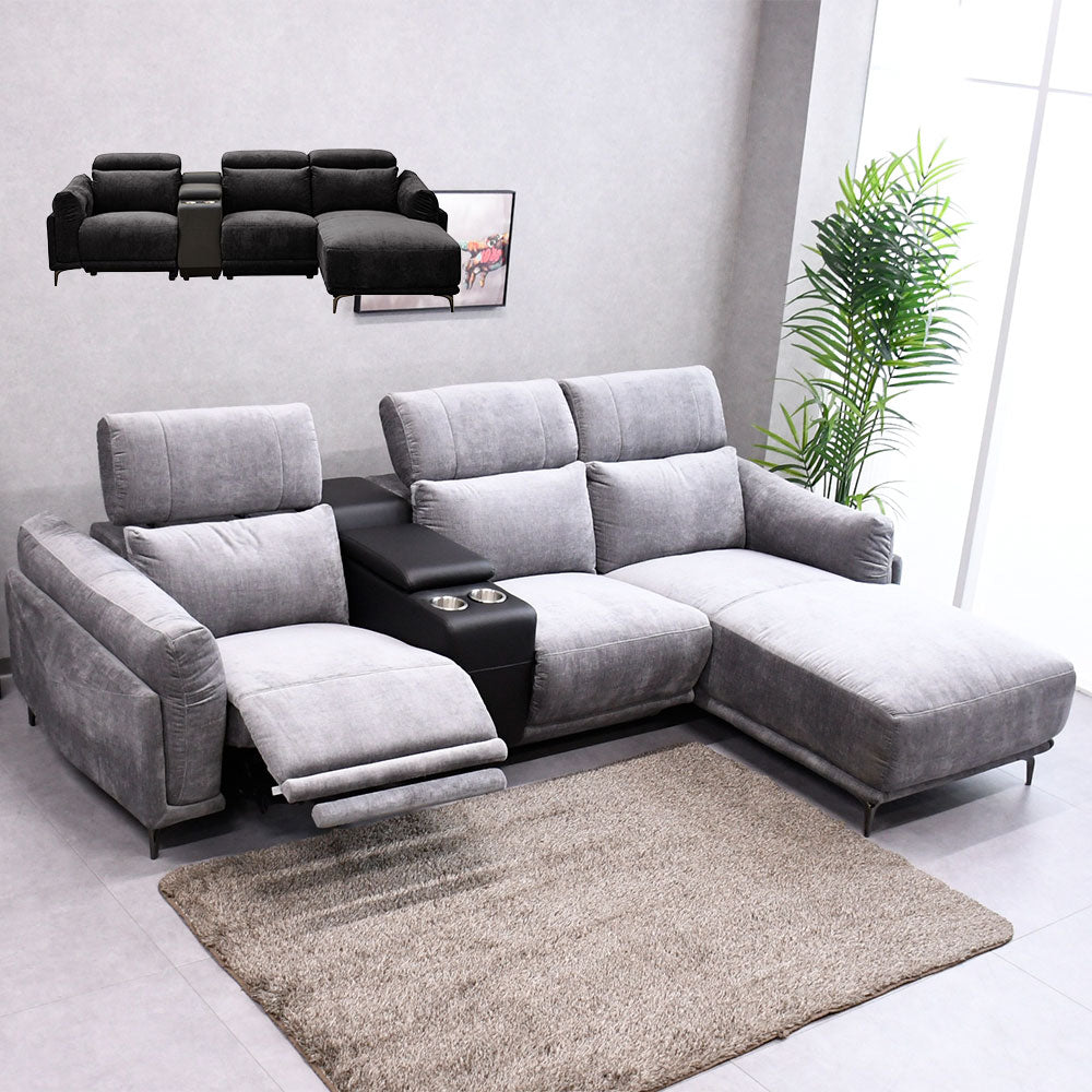 電動カウチソファ 3人掛け＋カウチ センターコンソール＆USB＆カップ 