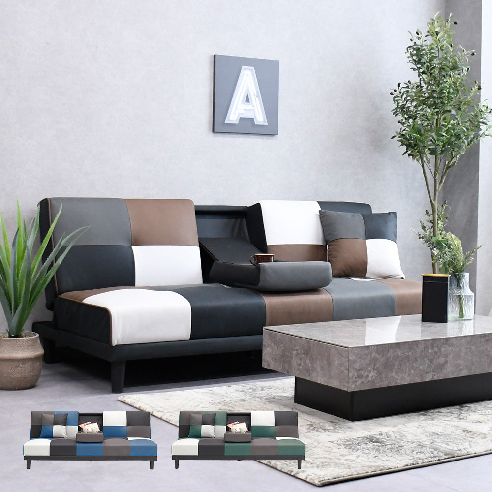 テーブル付きソファベッド パッチワークデザイン パッチワークデザイン ソファベッド テーブル付き 3人掛け 選べる3カラー