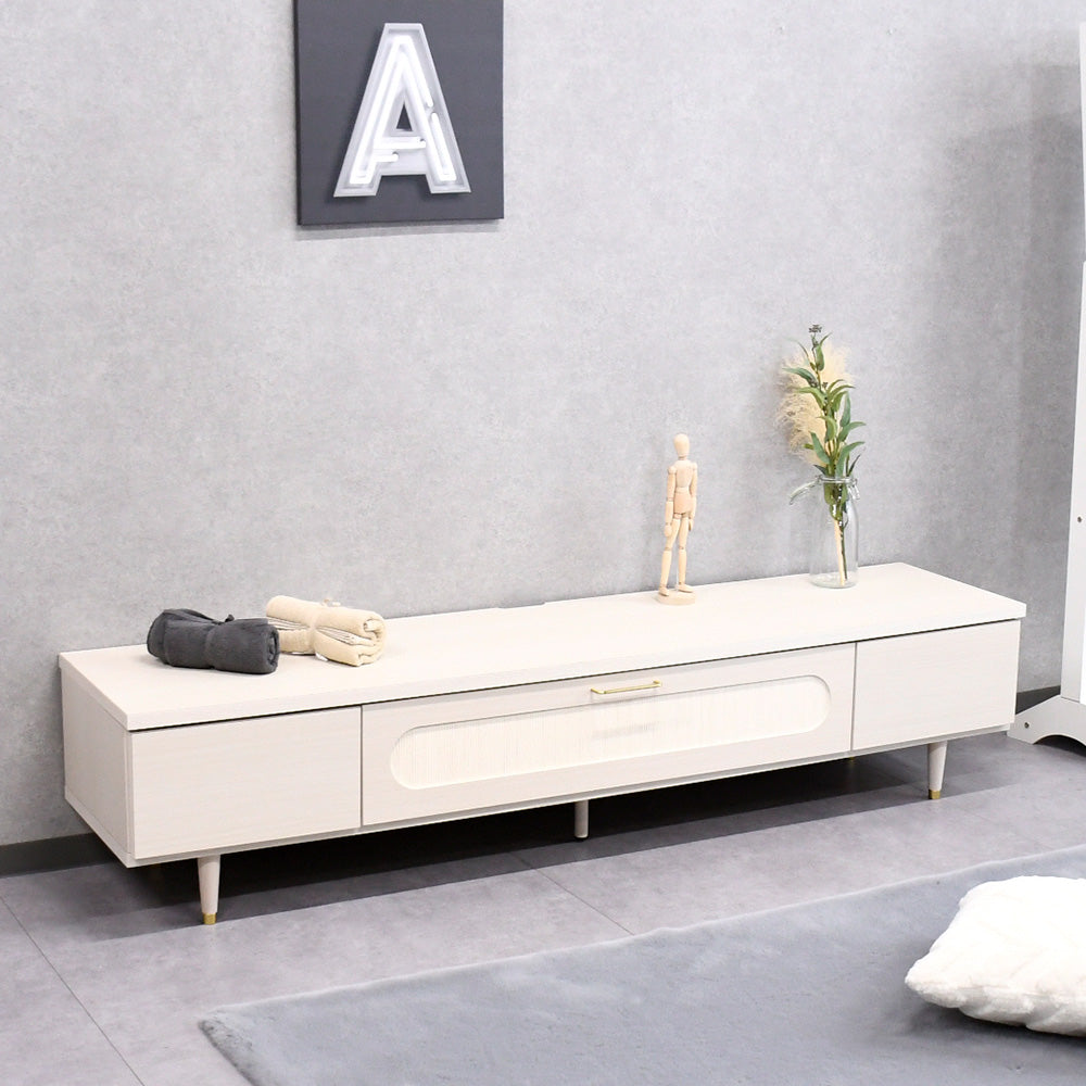 【日本製・F☆☆☆☆認定】幅180cm ローボード|ホワイト木目×ゴールド脚|安心・上品なテレビ台