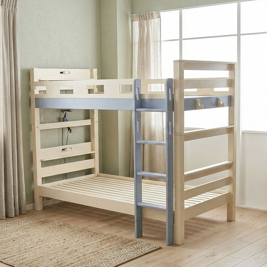 二段ベッド 静止耐荷重900kg フィンランドパイン材 LED照明付き