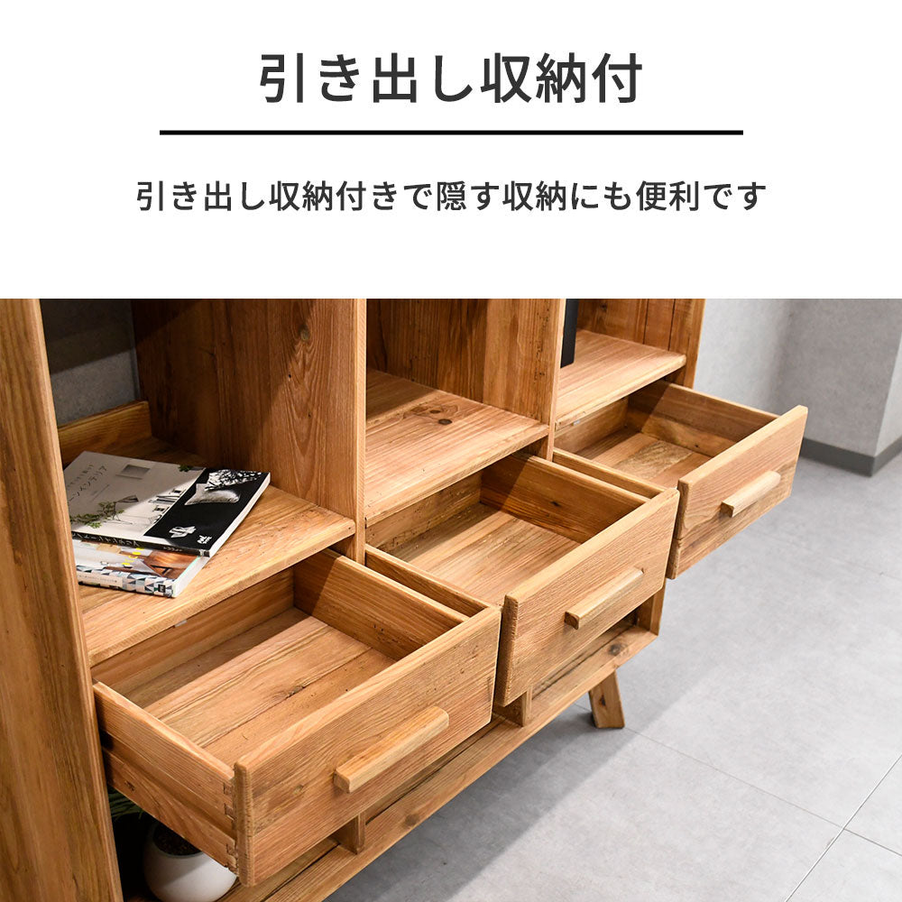【ヴィンテージナチュラル】リサイクルウッド 無垢材 キャビネット 120cm幅 木製 収納棚 チェスト おしゃれ カフェ風 古材