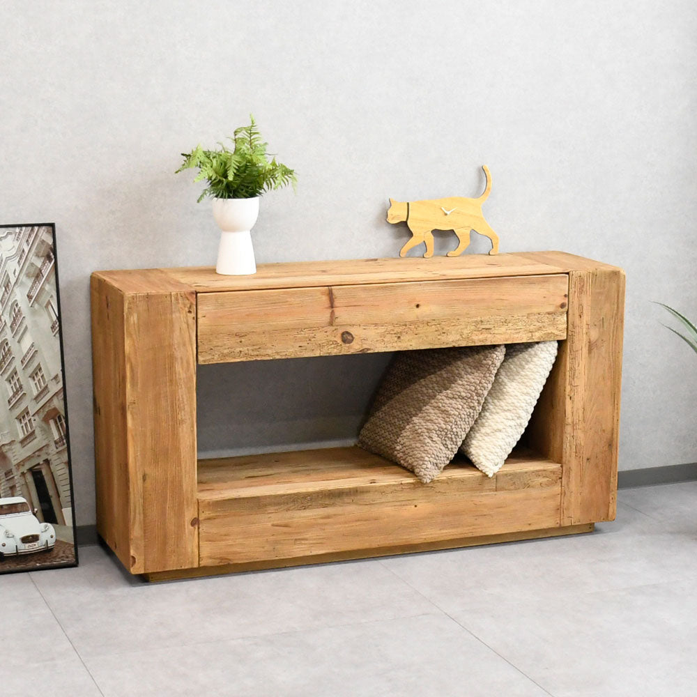 【ヴィンテージナチュラル】リサイクルウッド 無垢材 コンソールテーブル 140cm幅 木製 サイドボード おしゃれ 古材風 カフェ風