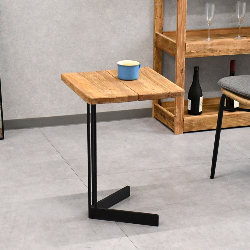 【インダストリアルモダン】リサイクルウッド 無垢材 サイドテーブル 木製 アイアン脚 ソファサイドテーブル おしゃれ カフェ風