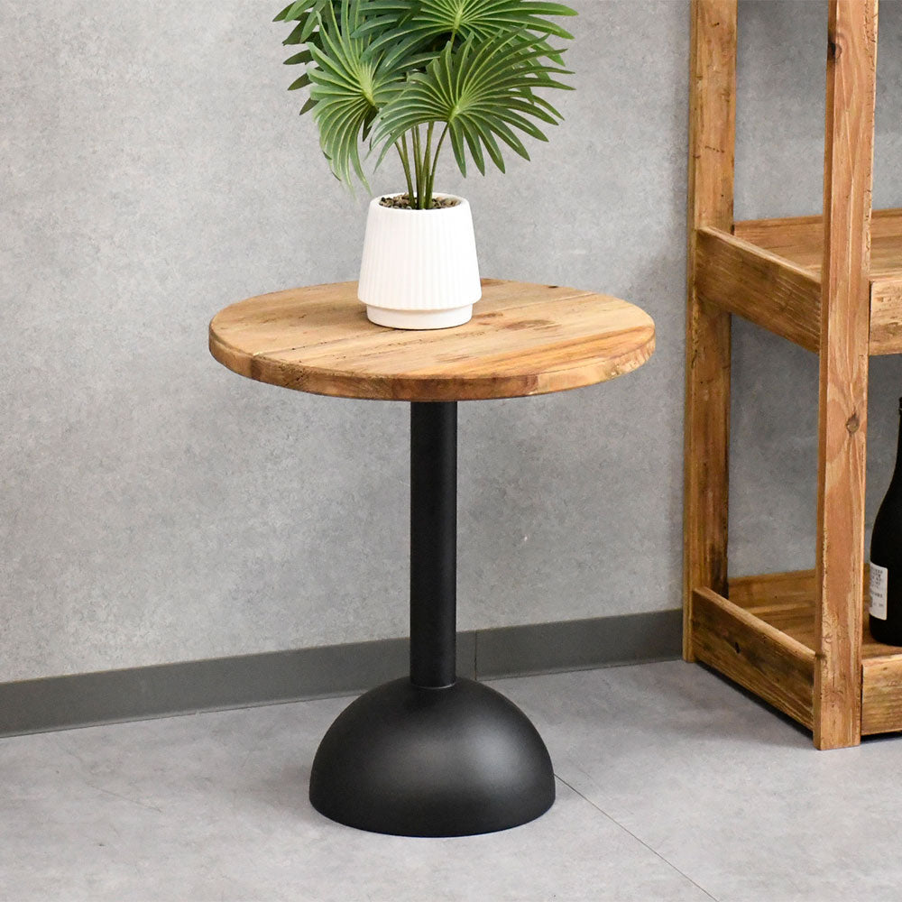 【ナチュラルモダン】リサイクルウッド 無垢材 サイドテーブル 丸型 木製 アイアンベース おしゃれ カフェ風 ヴィンテージ