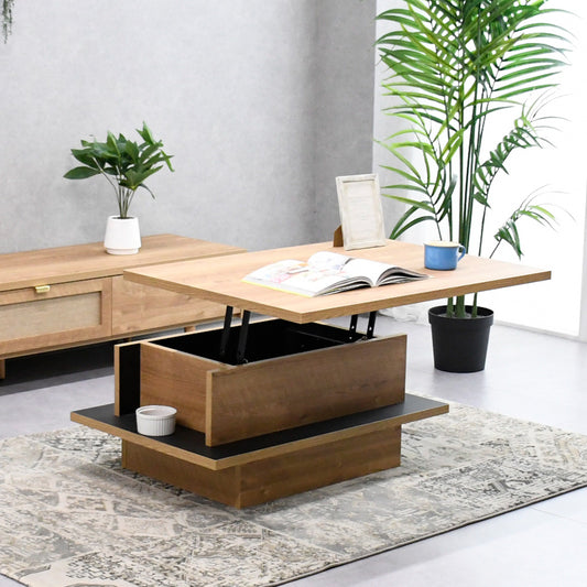 国産 昇降式センターテーブル 天板リフトアップ収納付き 完成品 ナチュラルモダンデザイン