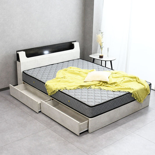 モルタルデザインベッド／LED照明・収納付き【4サイズ展開／マットレス別売】