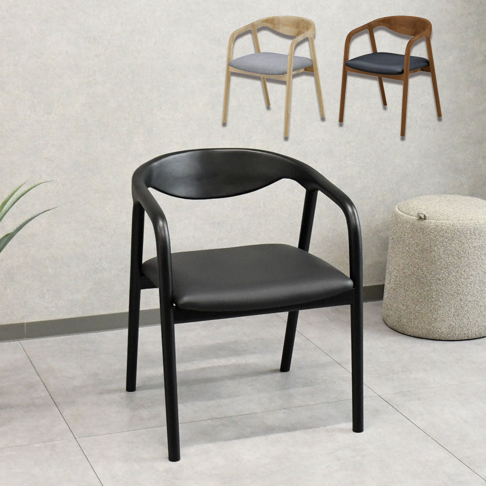 【無垢材×異素材デザイン】ダイニングチェア 3色対応（ナチュラル／ブラウン／ブラック） 背もたれ・座面クッション付き