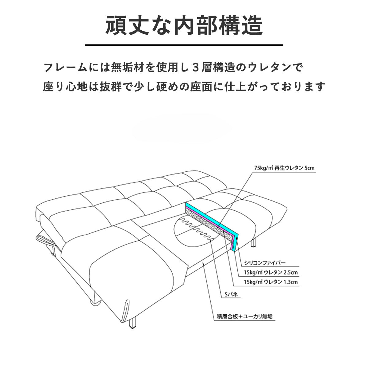 収納付きセミダブルサイズソファーベッド