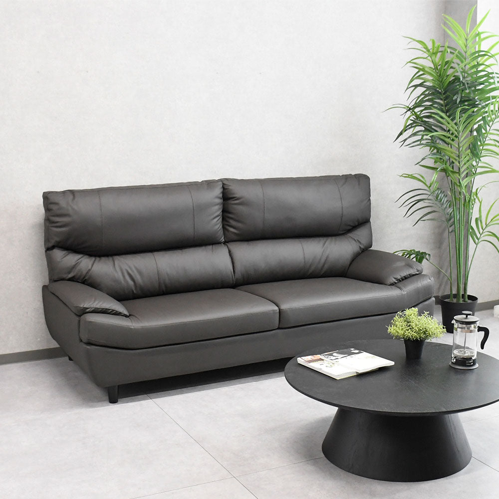 本革レザー 3人掛けソファ シンプルモダン 高級感 ブラック 革張り風 リビングソファ クッション性抜群