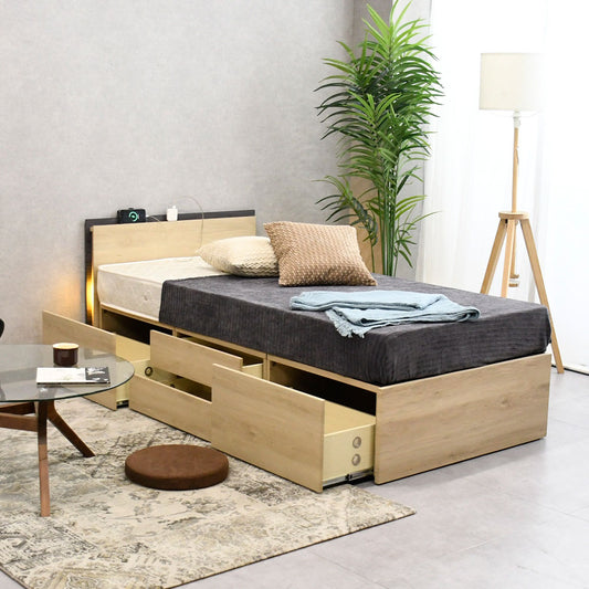 【収納×照明付き】チェストベッド シングル・セミダブル対応 木製 引き出し収納付き コンセント付き おしゃれ 北欧モダン