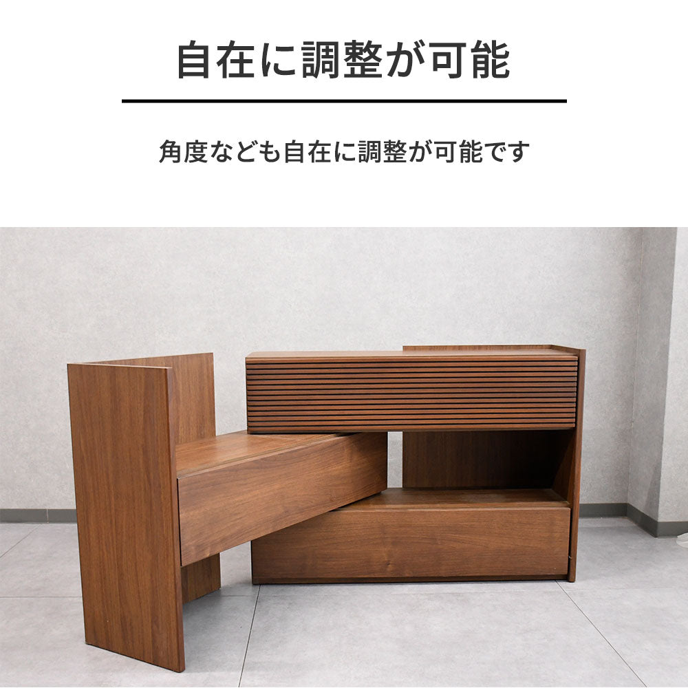 ウォールナット無垢材 伸長式シェルフ 幅100-143cm キャビネット 伸縮 完成品