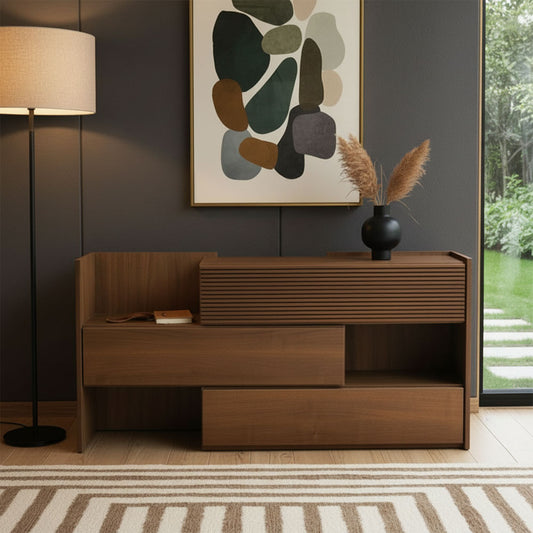 ウォールナット無垢材 伸長式シェルフ 幅100-143cm キャビネット 伸縮 完成品