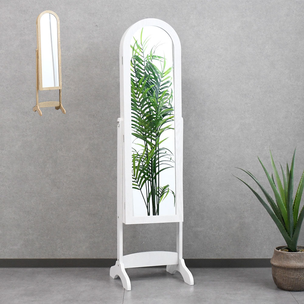 アクセサリー収納付き 姿見ミラー スタンドミラー 鏡 全身 木製 北欧風 おしゃれ 収納ミラー ホワイト／ナチュラル
