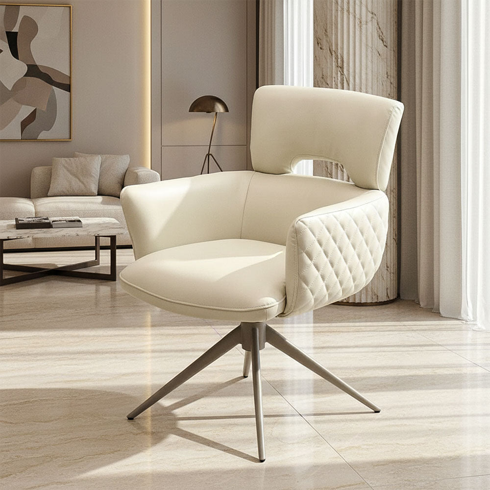 オートリターン回転チェア ダイニングチェア アーム付き クッションチェア キルティングデザイン ライトグレー/ブラウン