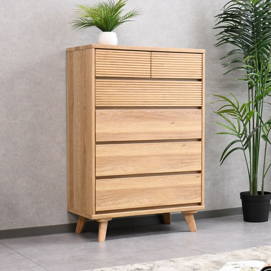 ルーバーデザインオーク材80cm幅チェスト