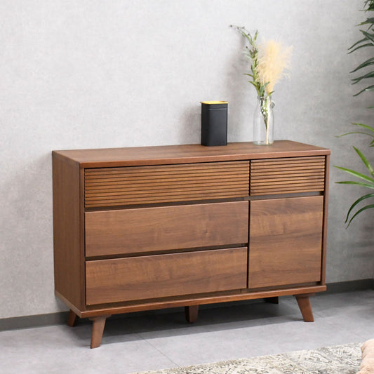 ウォールナット突板120cm幅ルーバーデザインチェスト