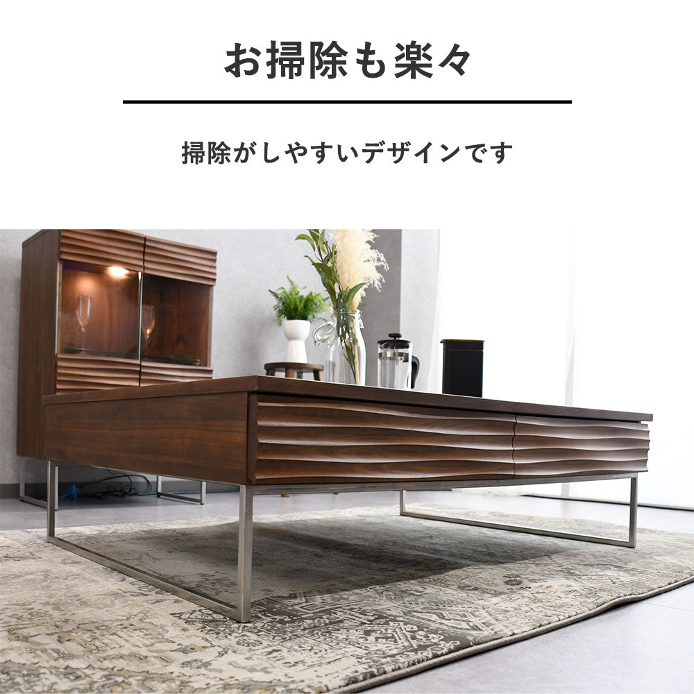 120×90の大きいサイズのウォールナット無垢材収納付きテーブル