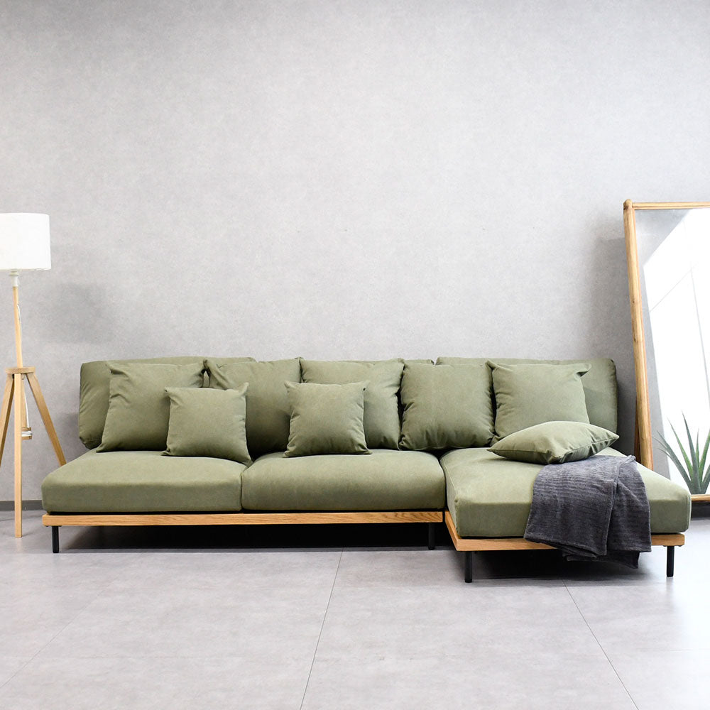 【北欧モダン・開梱設置】帆布生地 カウチソファ 3人掛け オークフレーム 木製脚 おしゃれ ソファ 左右対応 カフェ風 ナチュラルインテリア