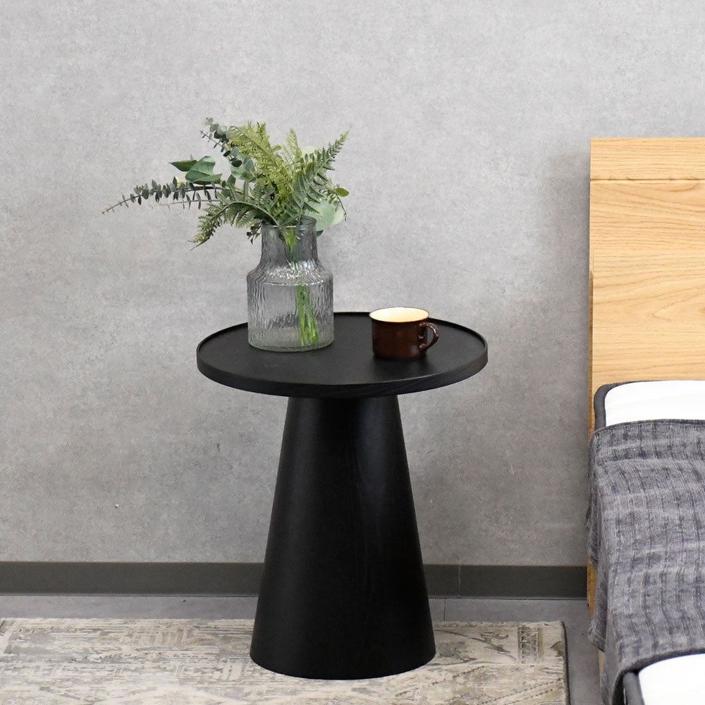 【モダンデザイン】オーク突板 サイドテーブル 46cm幅 シングルレッグ 円形 木製 おしゃれ ベッドサイドテーブル コーヒーテーブル