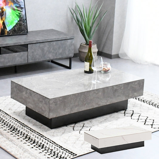 収納付きローテーブル セラミック天板 幅105cm 大理石調 モダンリビングテーブル グレージュ