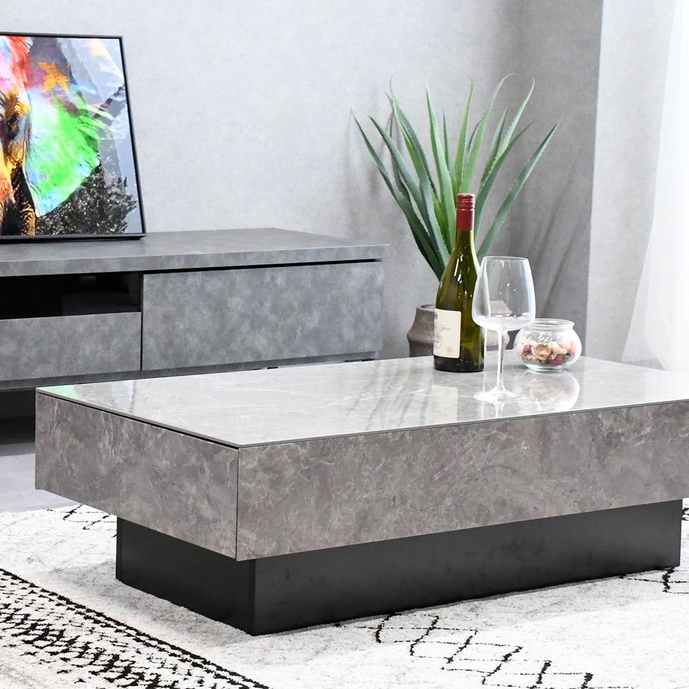 収納付きローテーブル セラミック天板 幅105cm 大理石調 モダン