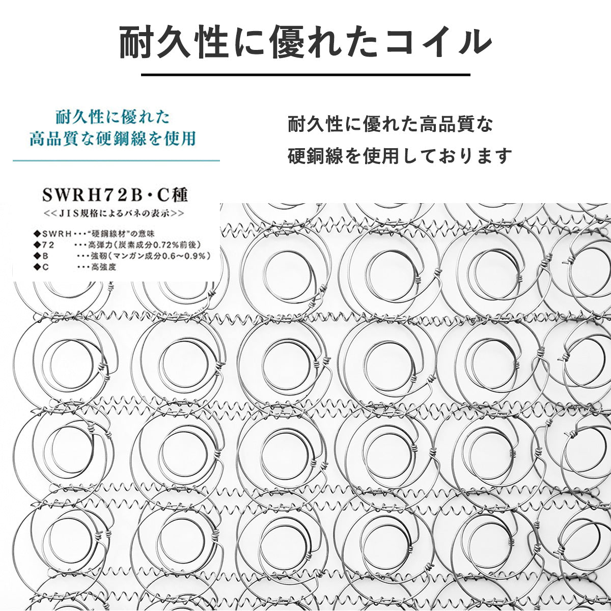 抗菌・防臭・防ダニマットレス付き ベッドセット｜SWRH72Bボンネルコイル使用｜シングル・セミダブル・ダブル対応