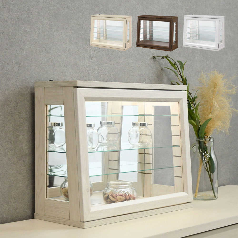 【LED照明付き】卓上コレクションケース ガラスショーケース 3色対応（ホワイト／ベージュ／ブラウン）