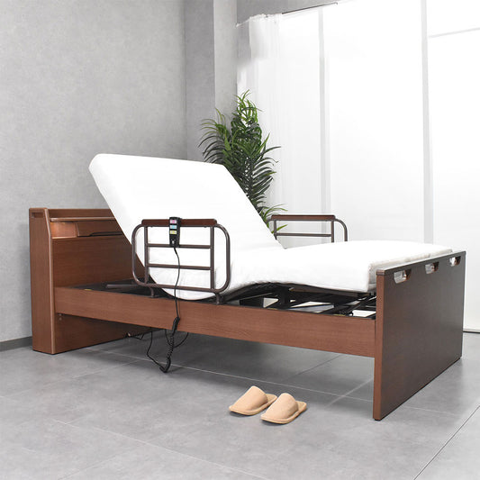 セミダブル 電動リクライニングベッド 2モーター式 日本製マットレス付き｜ 木目調フレーム