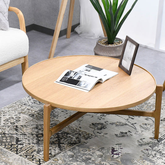 北欧風 丸型ローテーブル ナチュラル 木製リビングテーブル｜円形 コーヒーテーブル