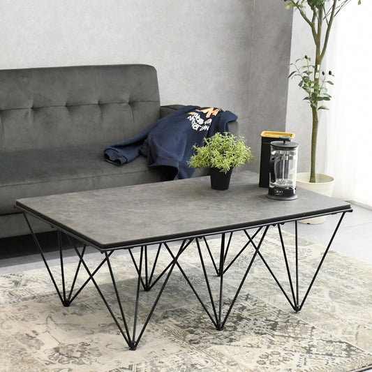 ローテーブル セラミック天板｜長方形×アイアン脚・モダンインダストリアル・幅105cm