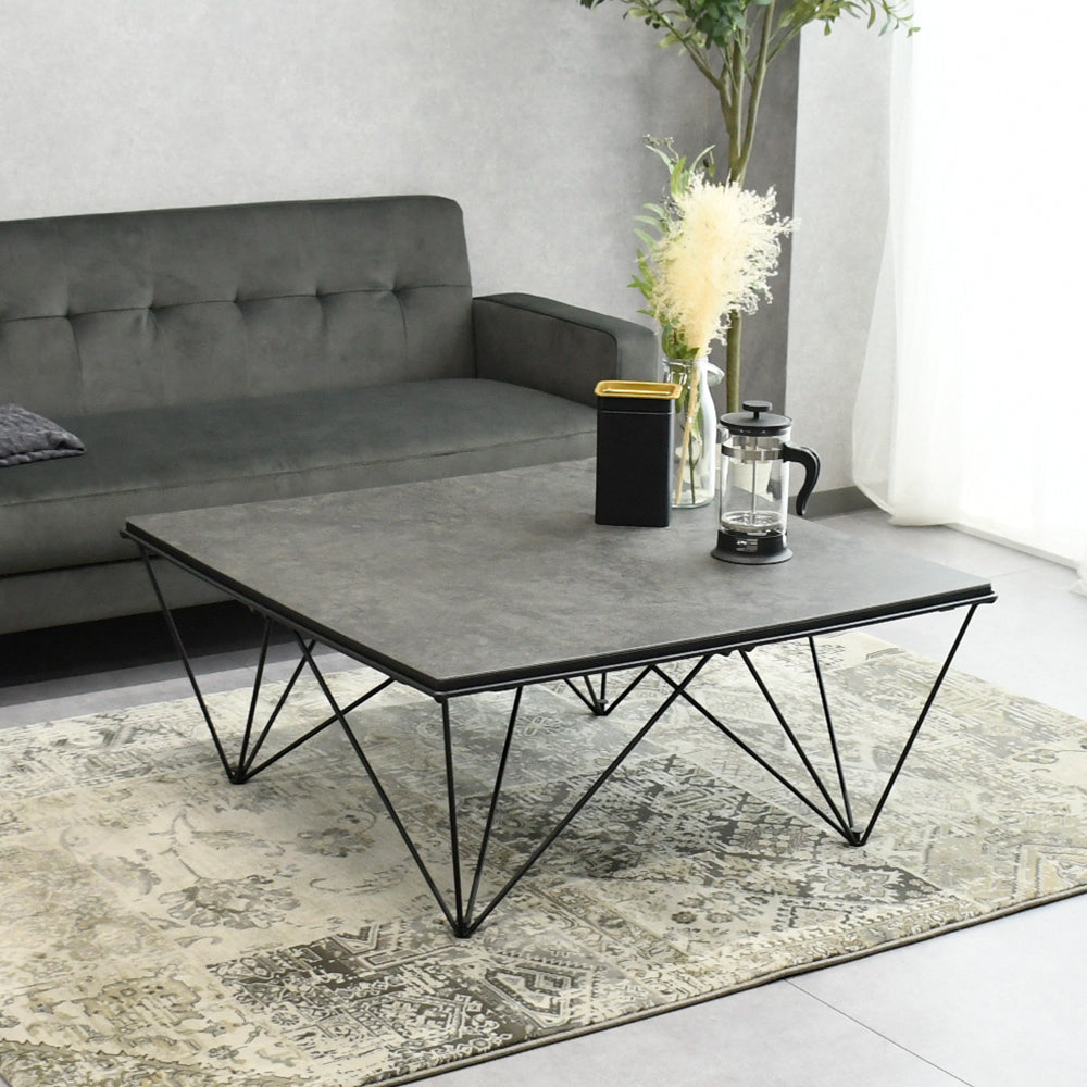 ローテーブル セラミック天板｜スクエア×アイアン脚・モダンデザイン・幅90cm