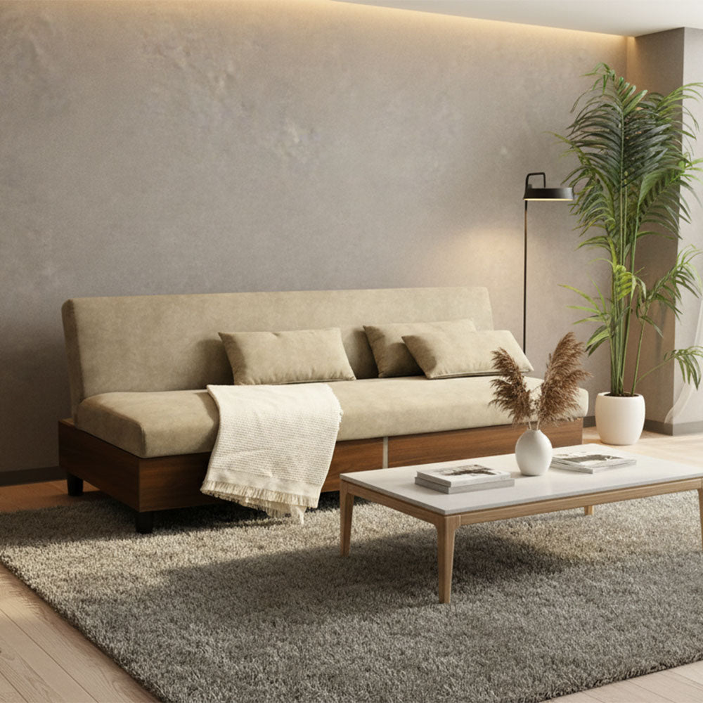 引き出し収納付き ソファーベッド EasyClean 撥水生地 3人掛け フラットベッド ベージュ/ブラウン