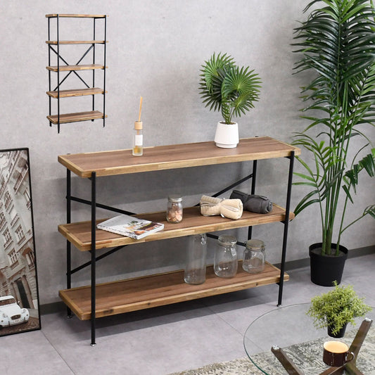 アカシア無垢材×スチール ラック｜選べる3段120cm・5段80cm 幅タイプ