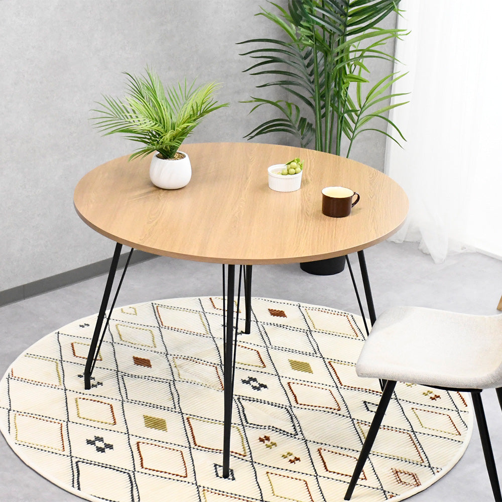 【北欧風】丸型ダイニングテーブル 幅100cm｜ナチュラルウッド×ブラック脚