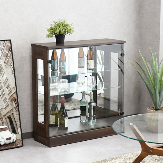 【ミラー付き＆完成品】80cm幅 ロータイプ コレクションボード｜魅せる収納でお部屋に高級感を