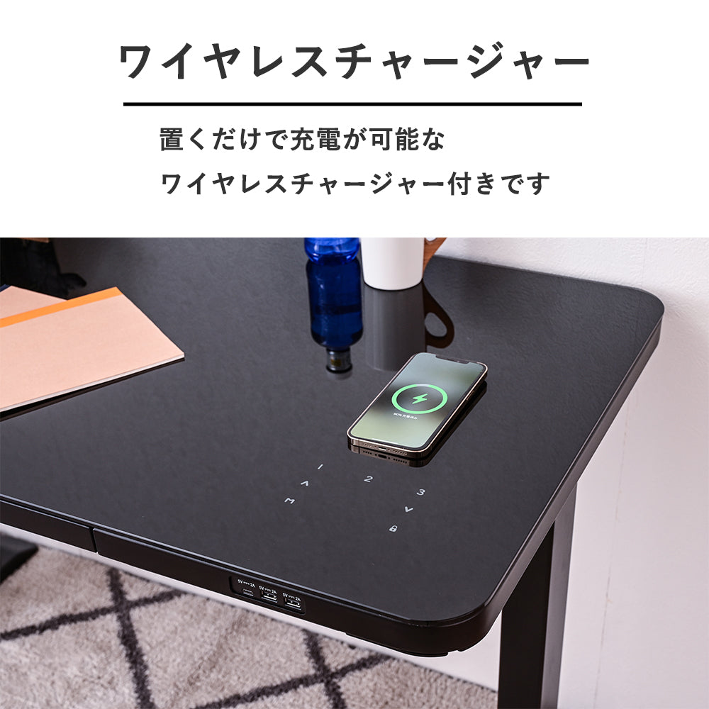 2モーター昇降式】強化ガラス天板の電動昇降デスク｜高さ調整可能