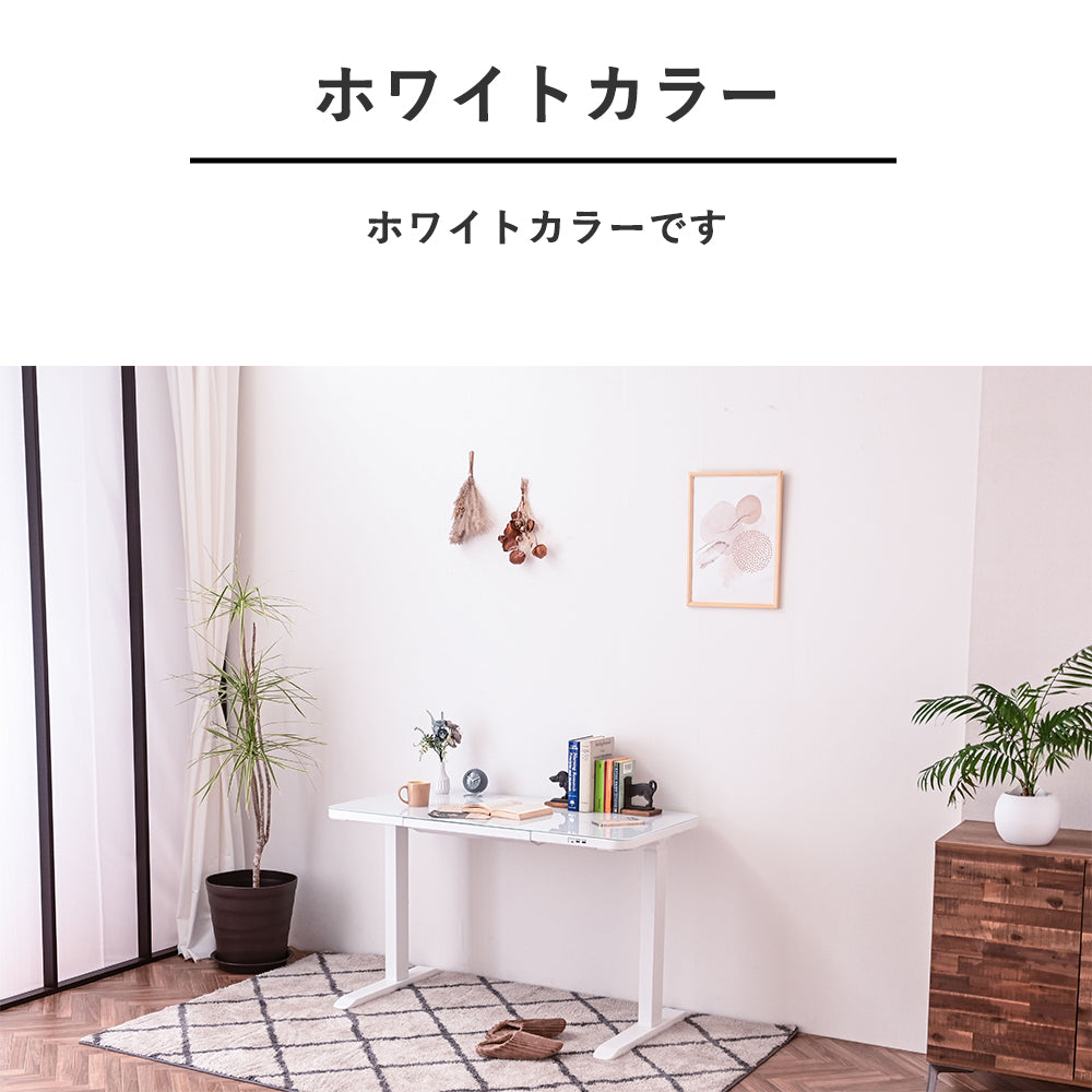 【2モーター昇降式】強化ガラス天板の電動昇降デスク｜高さ調整可能・スタンディング対応｜モダンデザイン