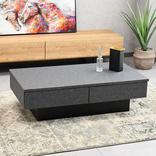 国産モルタル調センターテーブル 収納付き｜幅105cm・完成品・リビングテーブル