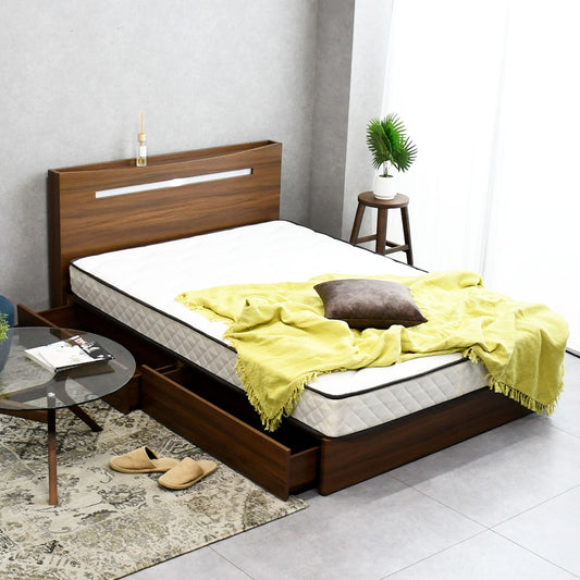 LED照明付き収納ベッド ダブルサイズ（マットレス無し）