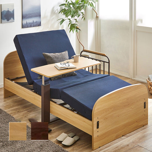 2モーター電動ベッド 高反発マットレス付き｜木目調フレーム