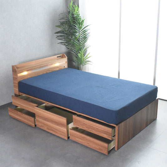 セミダブル チェストベッド 引き出し6杯収納｜ライト＆コンセント付き 木目調